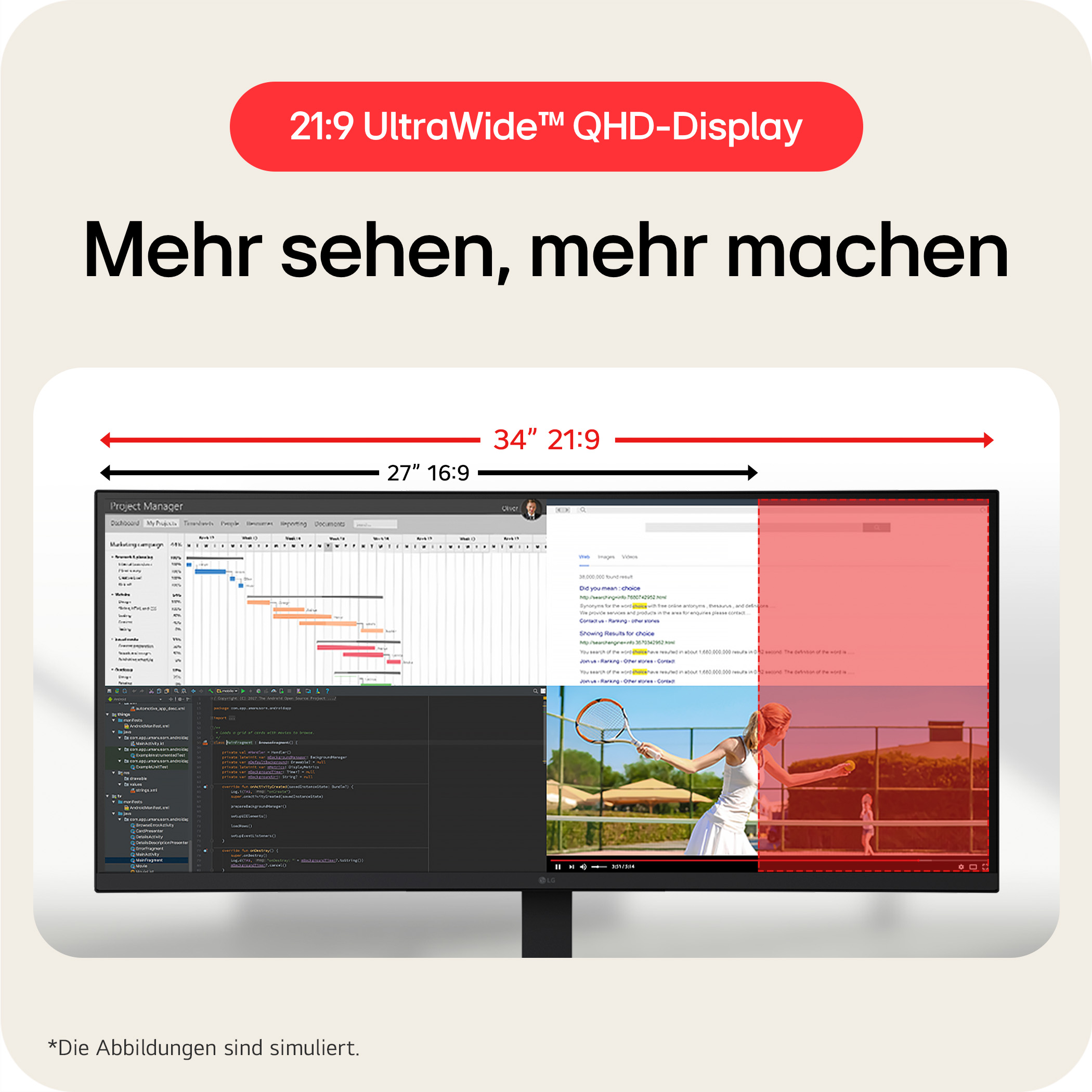 LG 34 Zoll UltraWide 21:9 WQHD (3.440 x 1.440) Curved IPS-Display, 34U650A-B