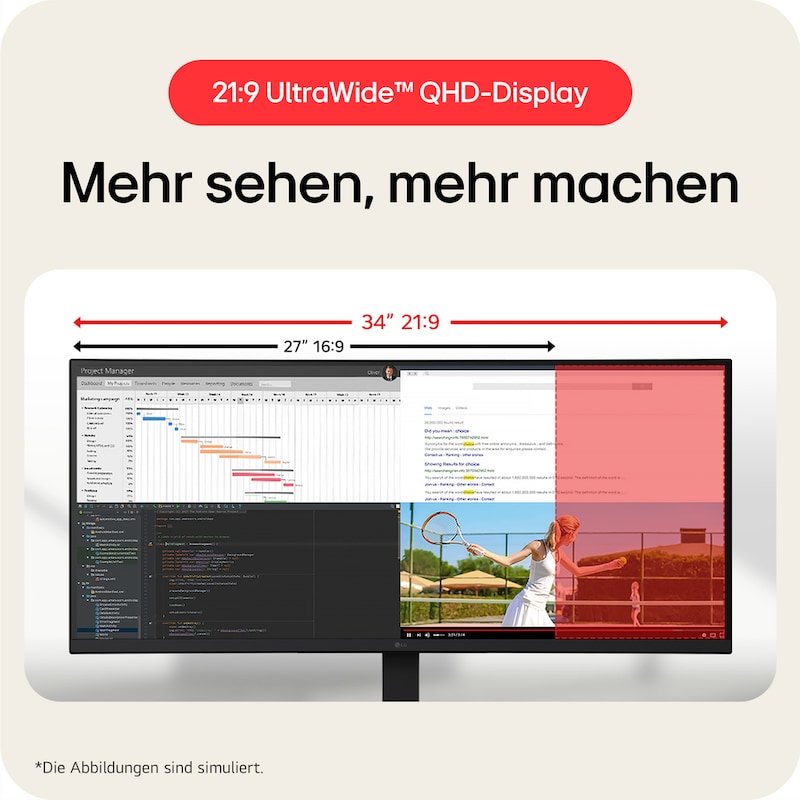 LG 34 Zoll UltraWide 21:9 WQHD (3.440 x 1.440) Curved IPS-Display, 34U650A-B