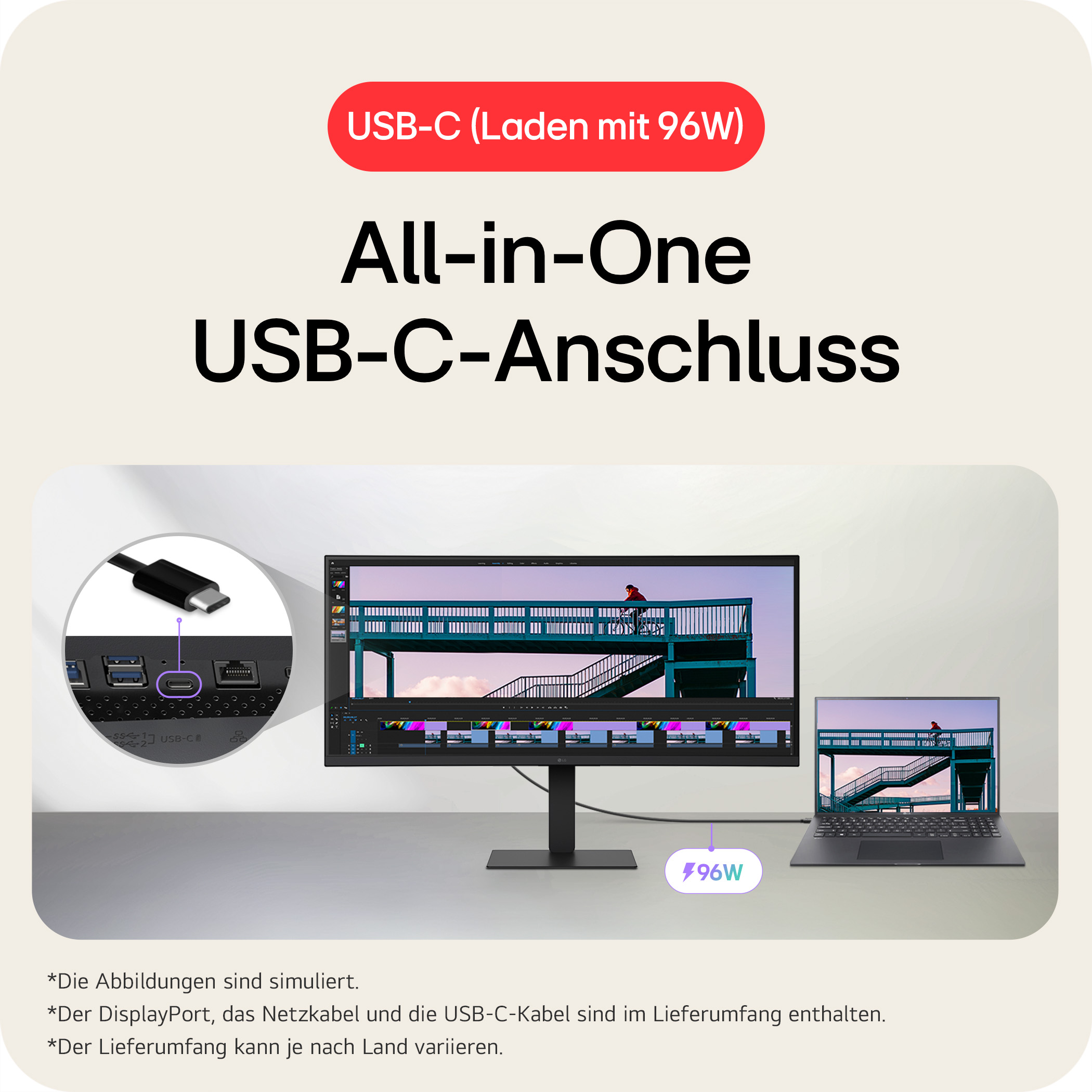LG 34 Zoll UltraWide 21:9 WQHD (3.440 x 1.440) Curved IPS-Display, 34U650A-B