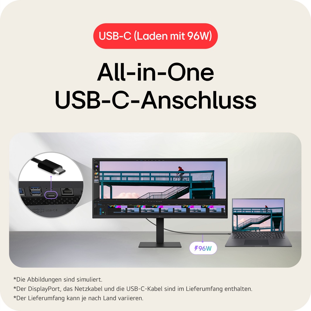 LG 34 Zoll UltraWide 21:9 WQHD (3.440 x 1.440) Curved IPS-Display, 34U650A-B