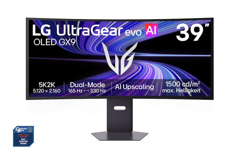 Vorderseite von 39-Zoll-UltraGear evo GX9, der weltweit erste 39-Zoll-5K2K-OLED-Gaming-Monitor 39GX950B-B