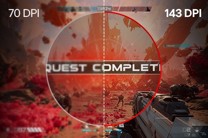 UltraGear-Gaming-Monitor (39GX950B) mit 143 PPI für Präzision und Klarheit bei der Arbeit im Vergleich zu 70 PPI