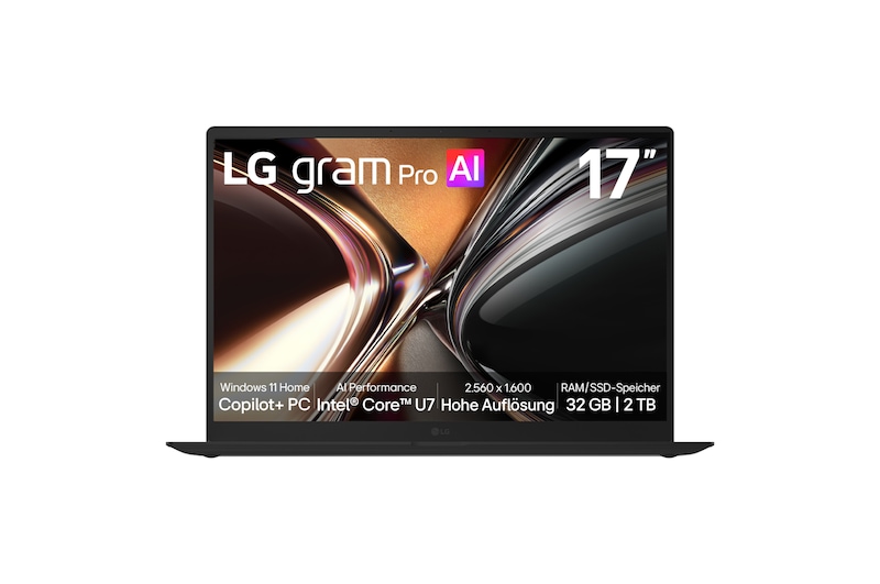 Vorderseite von 17-Zoll LG gram Pro | Windows 11 Home mit Copilot+ PC | Leichter Dual AI Laptop | Intel® Core™ U7, IPS Display 17Z90U-G.AU8BGN