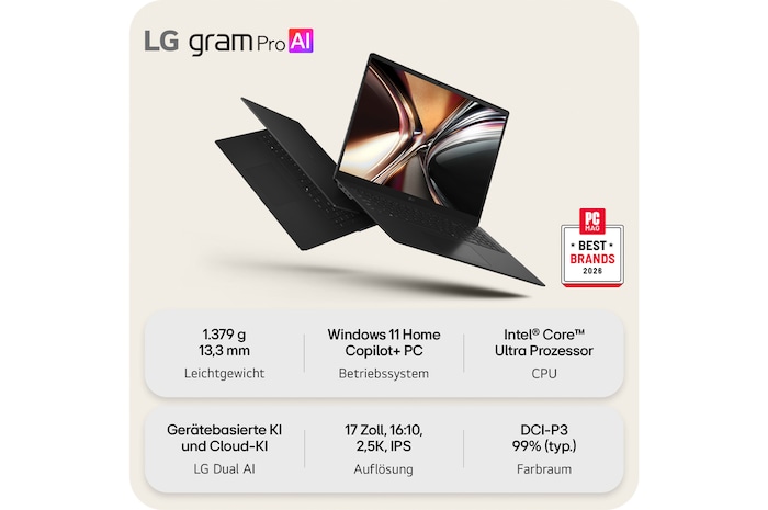 'This image shows two lightweight laptops displayed on a bright background. One laptop is angled to highlight its slim, compact rear design, while the other is open, emphasizing a thin and lightweight build, with key specifications shown below.