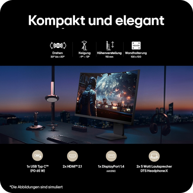 Vorderansicht des Monitors mit tiefgestelltem Standfuß