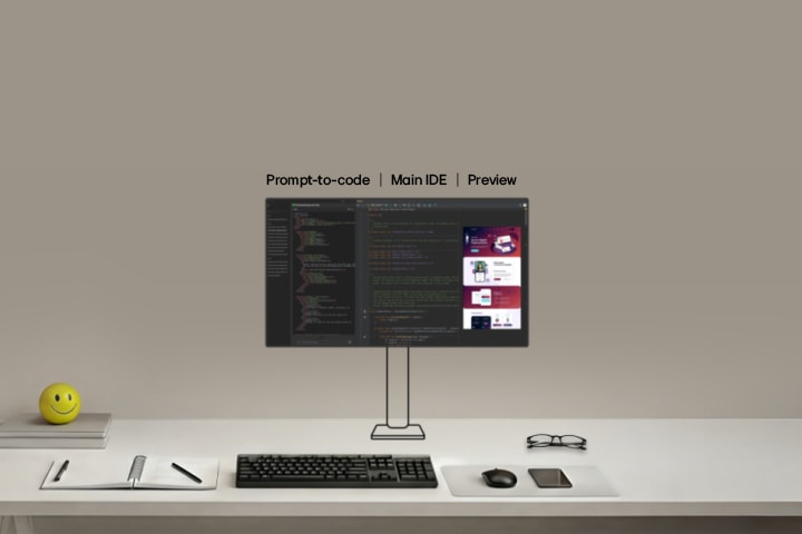 Dieses Video zeigt eine Multi-Monitor-Codierungsumgebung für Programmierer und Entwickler, bei der auf dem Hauptmonitor der Code-Editor und die IDE angezeigt werden, während auf den sekundären Monitoren Terminalfenster, Dokumentationen und Vorschaubildschirme angezeigt werden, um einen effizienten Softwareentwicklungs-Workflow zu unterstützen.