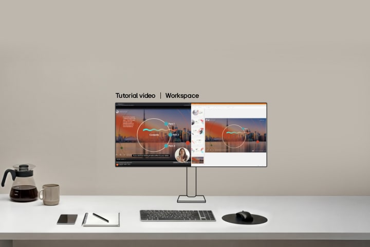 Dieses Video zeigt eine Ultra-Wide-Entertainment-Monitor-Konfiguration für Unterhaltungskonsumenten, bei der der Hauptmonitor Streaming-Inhalte anzeigt, während auf den sekundären Bildschirmen Browsing-Panels, Wiedergabelisten und zugehörige Medien angezeigt werden, um ein immersives Erlebnis beim Ansehen und Entdecken von Inhalten zu ermöglichen.