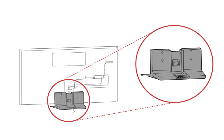 Der Sockelständer befindet sich unten auf der Rückseite des Fernsehers.