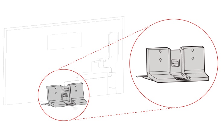 Der Sockelständer befindet sich unten auf der Rückseite des Fernsehers.