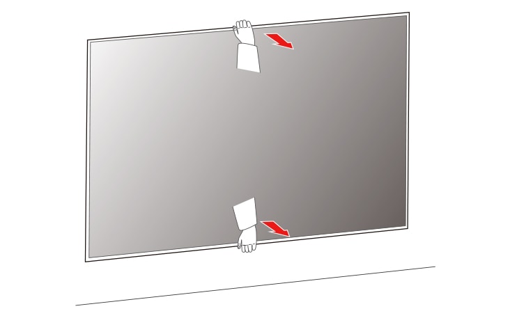 1 Ziehe an der Oberseite des Fernseher während der untere Bereich des Fernseher gehalten wird so dass das Produkt nicht beschädigt wird Ziehe vorsichtig an den oberen und unteren Bereichen des Fernsehers und prüfe die Position zum Anschließen des Kabels von der Seite