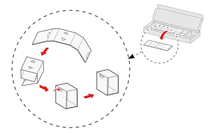 2 Falte die Stopper-Pappe zu einer Schachtel  Entnimm die Stopper-Pappe und falte sie entlang der Falze zu einer Schachtel Drücke den markierten Teil damit sich eine stabile Form ergibt
