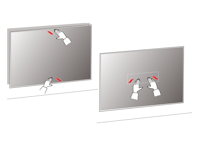 11 Drücke den Fernseher Richtung Wand bis er eng an der Wand anliegt  Drücke vorsichtig und ohne übermäßige Kraftentwicklung an der Oberkante und Unterkante gegen den Fernseher  Drücke zum Abschluss nochmals vorsichtig auf die Mitte des Fernsehers damit der Fernseher eng an der Wand anliegt