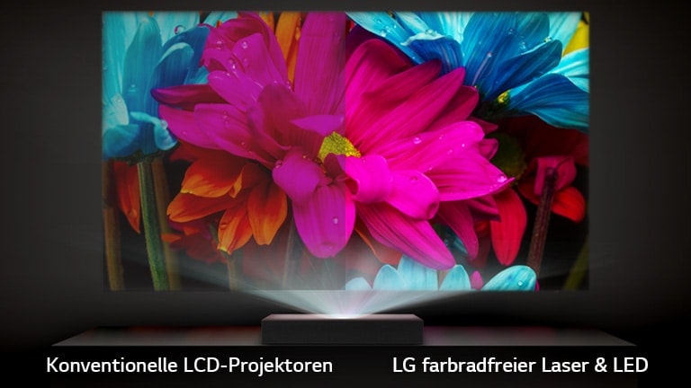 Farbiges Bild zum Vergleich von LG farbradfreiem Laser & LED mit konventionellem LCD-Projektor