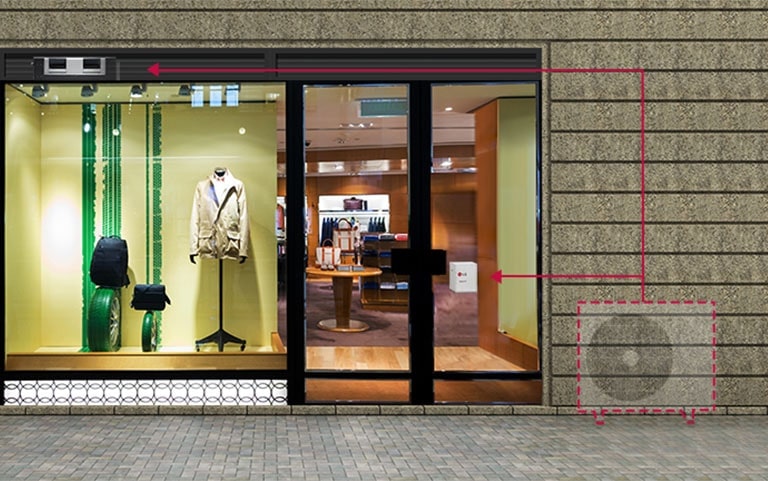 Ein Bild eines Schaufensters eines Bekleidungsgeschäfts, von außen aufgenommen.