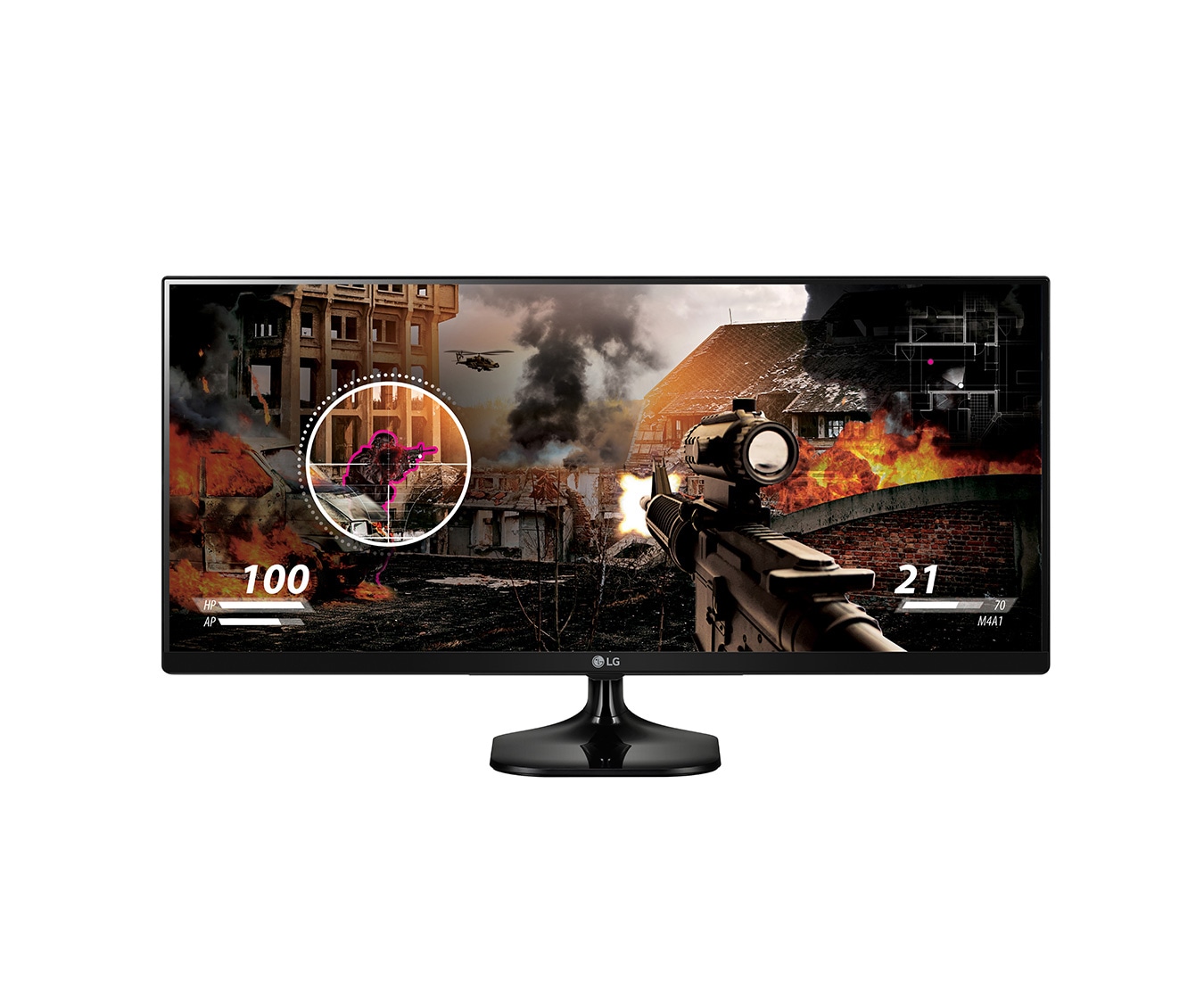 Vorderseite von 21:9 UltraWide™ Monitor 29UM58 mit 73,66 cm (29 Zoll) Bildschirmdiagonale, Dynamic Action Sync und Game Mode 29UM58-P