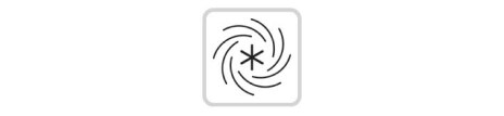 Das Symbol dreht sich zur Mitte hin und zeigt einen schnellen und starken Luftstrom an.