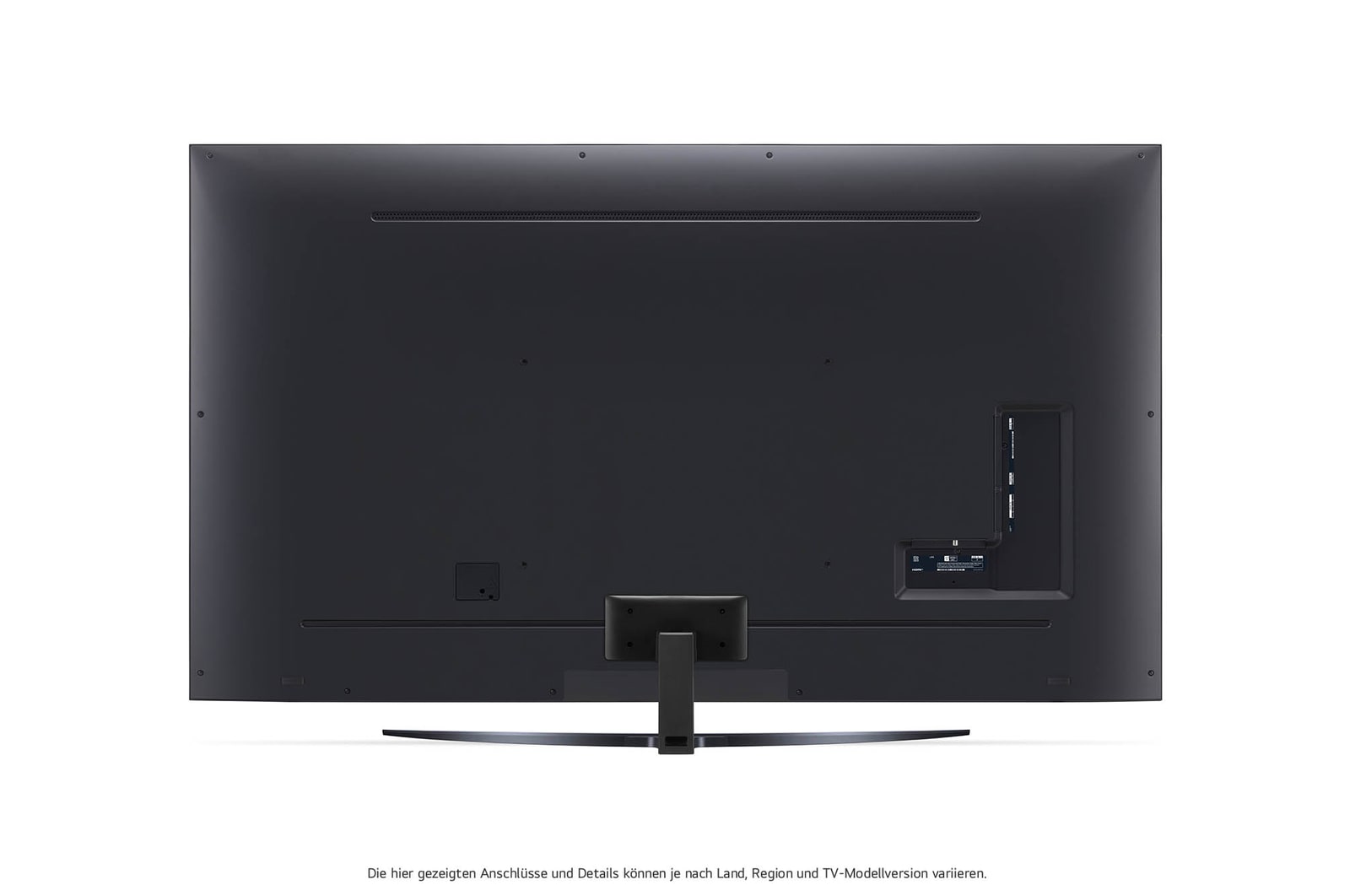Rückansicht des LG UHD AI ThinQ 4K UT81 Smart TV mit zentraler Befestigung und Anschlussbereich.