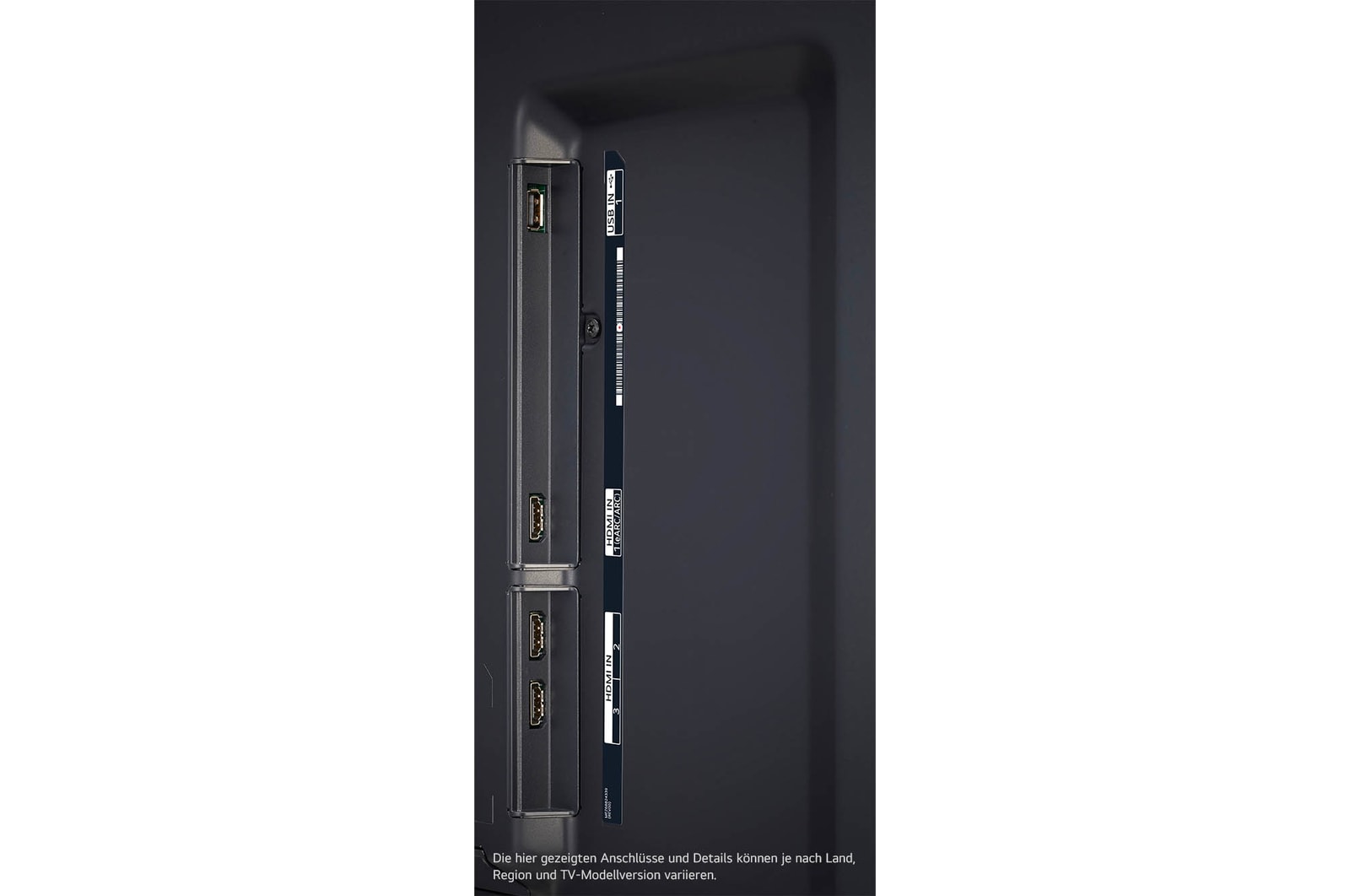 Detailansicht der seitlichen HDMI- und USB-Anschlüsse des LG UHD AI ThinQ 4K UT81 Smart TV.
