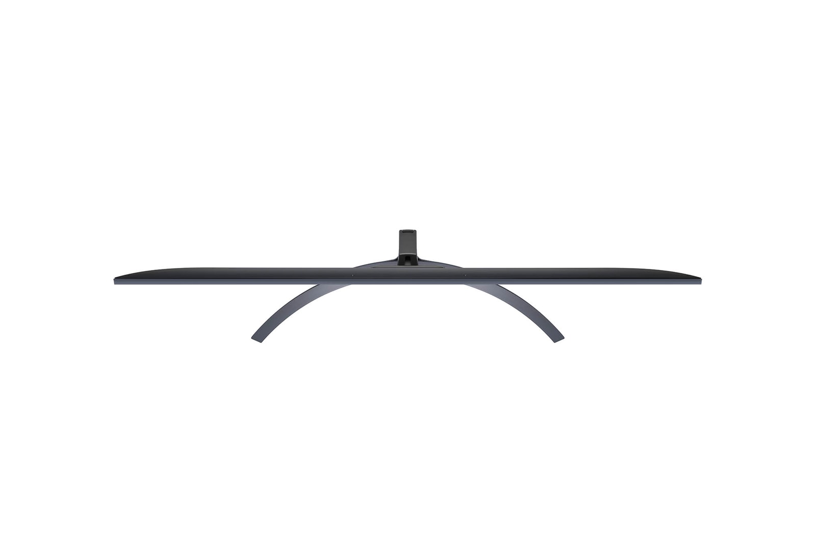 Ansicht des LG UHD AI ThinQ 4K UT81 Smart TV von oben, zeigt die Position und Breite des Standfußes.