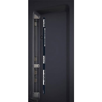 Detailansicht der seitlichen HDMI- und USB-Anschlüsse des LG UHD AI ThinQ 4K UT81 Smart TV.