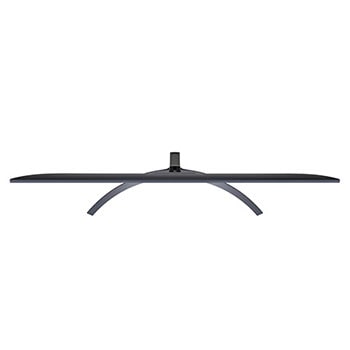 Ansicht des LG UHD AI ThinQ 4K UT81 Smart TV von oben, zeigt die Position und Breite des Standfußes.
