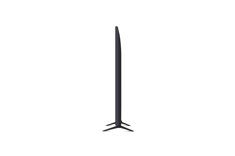 Seitenprofil des LG UHD AI ThinQ 4K UT80 Smart TV mit schlanker Tiefe und Standfußdesign. 
