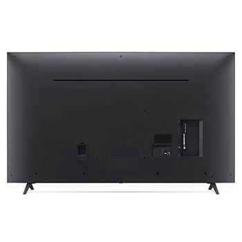 Rückansicht des LG UHD AI ThinQ 4K UT80 Smart TV mit Rückwandlayout und Standfußbefestigung.