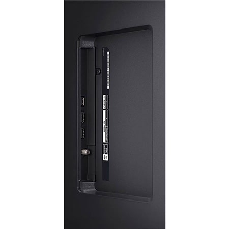 Nahaufnahme der seitlichen Anschlüsse des LG UHD AI ThinQ 4K UT80 Smart TV mit HDMI- und USB-Ports.