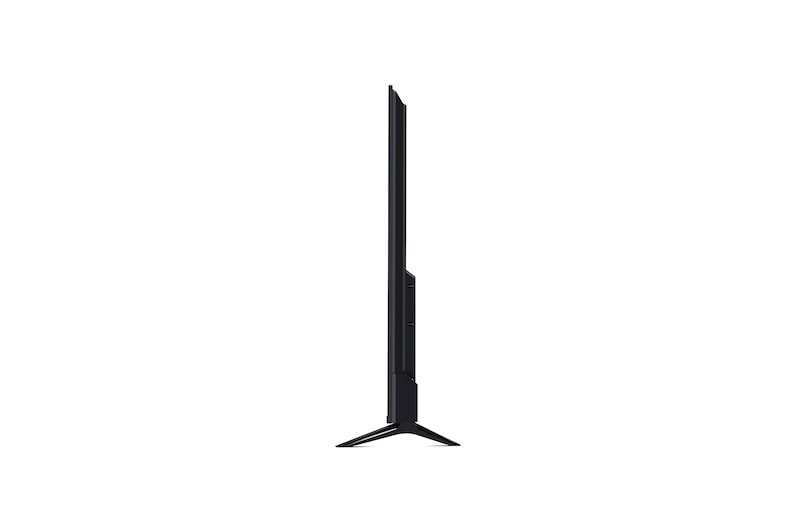 Seitenansicht des LG UHD AI ThinQ 4K UT73 Smart TV zur Darstellung der Tiefe und des schlanken Designs.