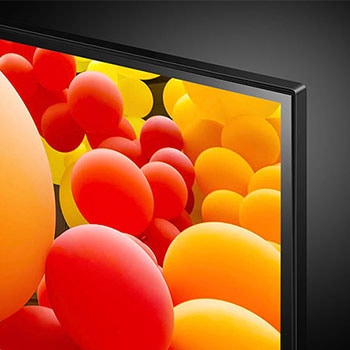 Nahaufnahme der oberen rechten Ecke des LG UHD AI ThinQ 4K UT73 Smart TV mit Fokus auf das Rahmendesign.