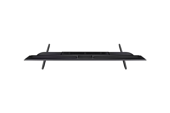 Draufsicht auf den LG UHD AI ThinQ 4K UT73 Smart TV zur Darstellung der Breite und der Fußpositionen.