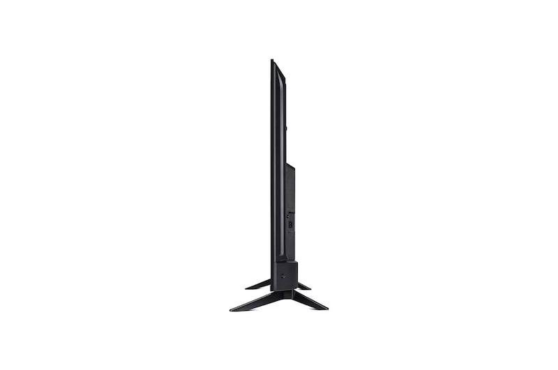 Seitenansicht des LG UHD AI ThinQ 4K UT73 Smart TV zur Darstellung der Tiefe und des schlanken Designs.