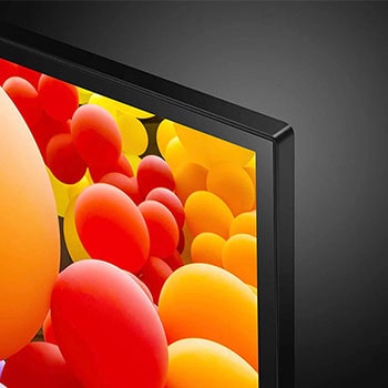 Nahaufnahme der oberen rechten Ecke des LG UHD AI ThinQ 4K UT73 Smart TV mit Fokus auf das Rahmendesign.