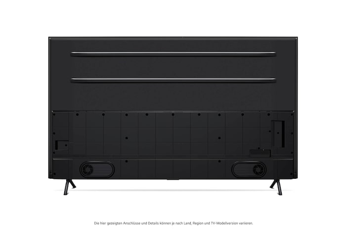 Rückansicht des LG UHD AI ThinQ 4K UT91 Smart TV, zeigt Rückwandaufbau und Befestigungspunkte.