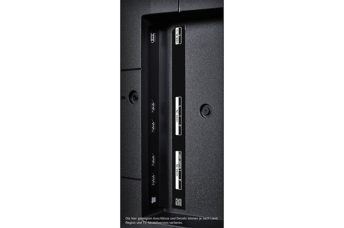 Nahaufnahme des seitlichen Anschlussbereichs des LG UHD AI ThinQ 4K UT91 Smart TV, mit CI- und HDMI-Eingang.