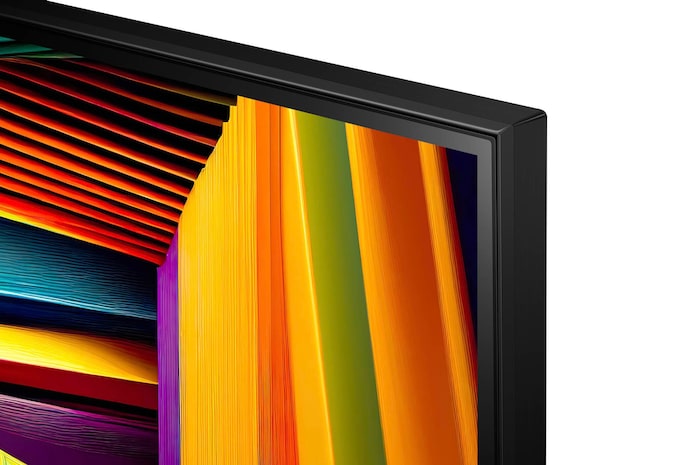 Nahaufnahme des oberen rechten Rahmens und der Paneloberfläche des LG UHD AI ThinQ 4K UT91 Smart TV.