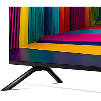 Detailansicht des Standfußes und unteren Rahmens des LG UHD AI ThinQ 4K UT91 Smart TV.