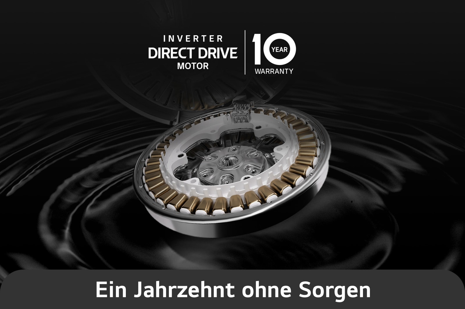 Nahaufnahme des Inverter Direct Drive™ Motors der LG 8 kg Waschmaschine F4WB308Y, mit 10 Jahren Garantie, mit Energieeffizienzklasse A.