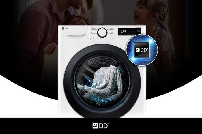 LG 13 kg Waschmaschine F4WR5035 in Weiß mit AI DD®-Technologie für eine intelligente Wäschepflege, mit Energieeffizienzklasse A-20%.