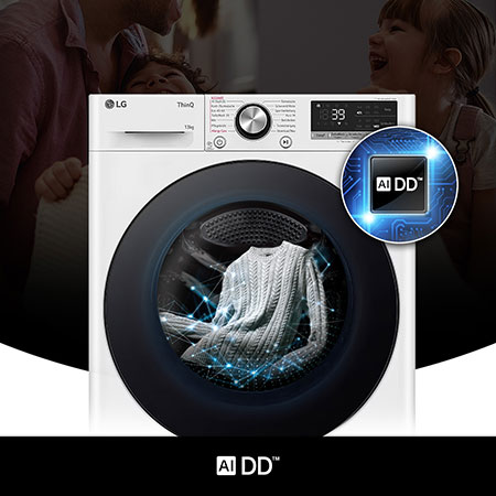 LG 13 kg Waschmaschine F4WR703Y in Weiß mit AI DD®-Technologie für eine intelligente Wäschepflege, mit Energieeffizienzklasse A-20%.