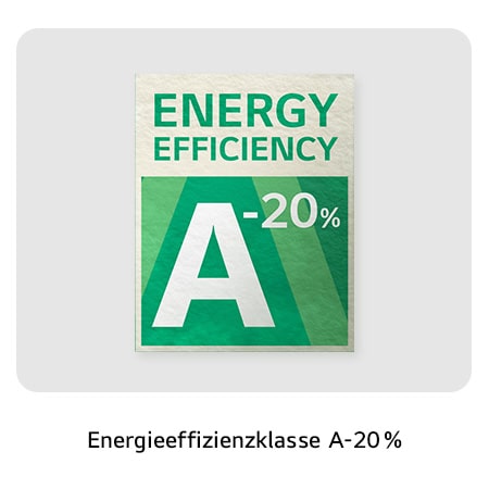 Das offizielle Energieeffizienzlabel der LG Waschmaschine F4WR703YB, das die hocheffiziente Klasse A-20% zeigt.