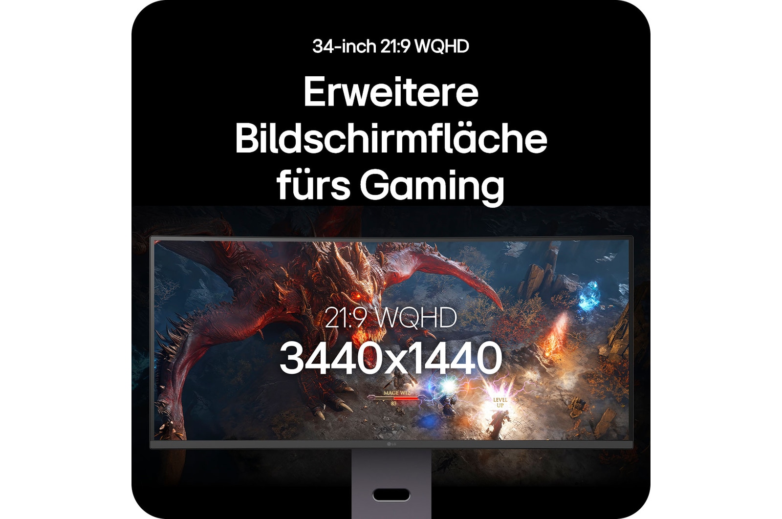 21:9 UltraWide WQHD Auflösung 3440x1440 erweitert das Sichtfeld beim Gaming auf dem LG UltraGear Gaming Monitor 34-inch