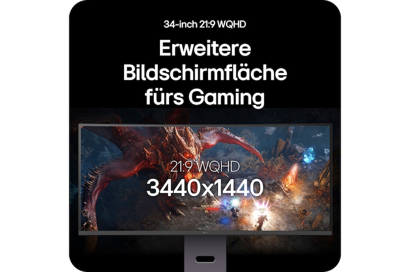 21:9 UltraWide WQHD Auflösung 3440x1440 erweitert das Sichtfeld beim Gaming auf dem LG UltraGear Gaming Monitor 34-inch