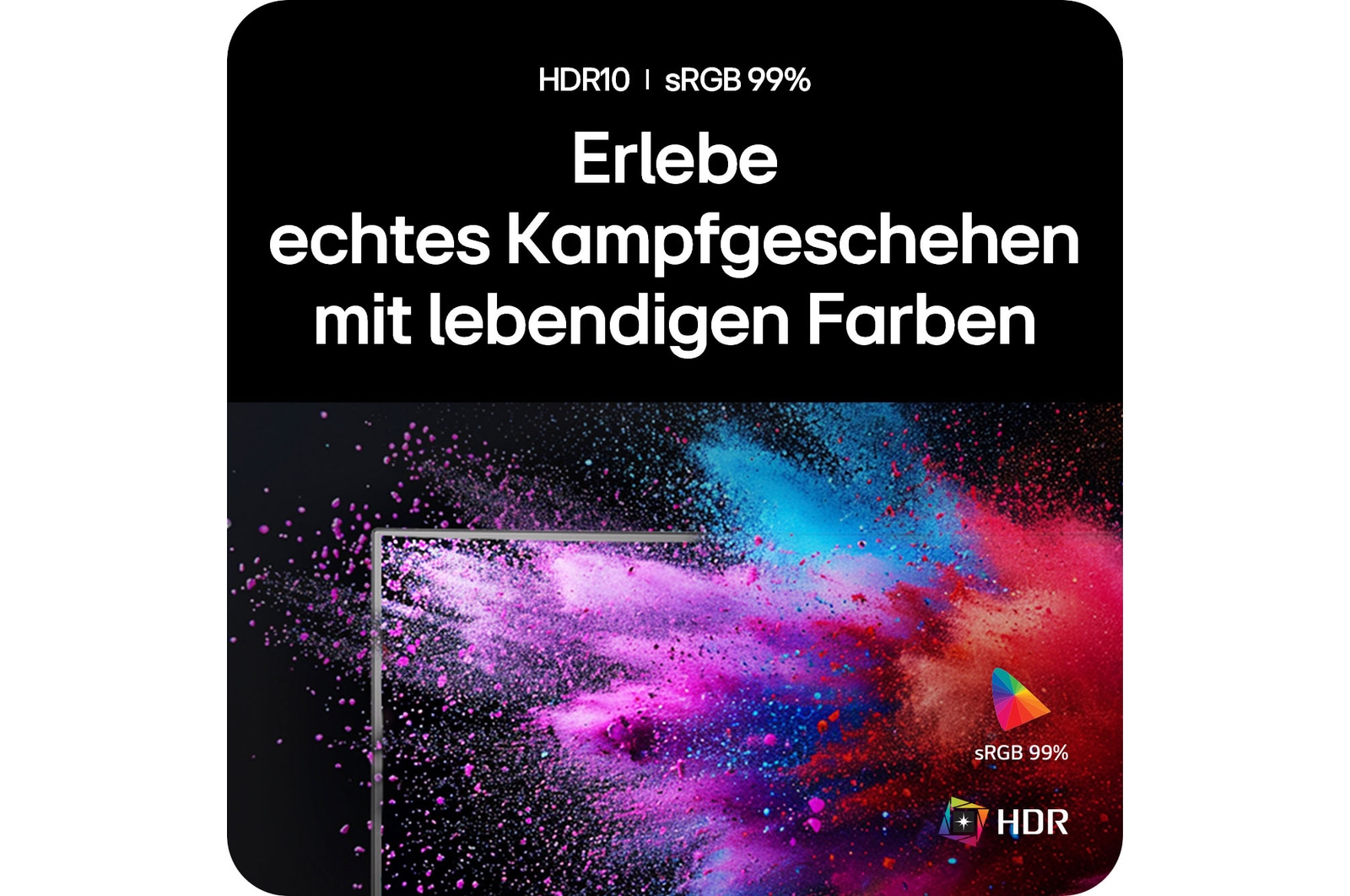 HDR10 und sRGB 99% sorgen für lebendige Farben und realistische Bilder auf dem LG UltraGear Gaming Monitor 34-inch