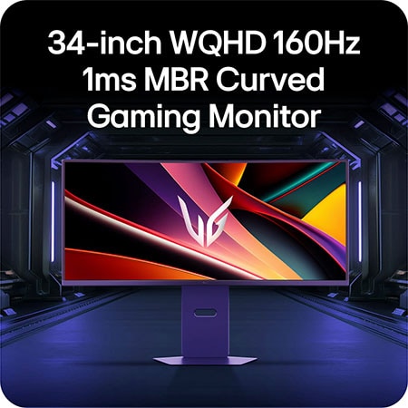 Curved WQHD Bildschirm mit 160Hz und 1ms MBR sorgt für flüssiges Gameplay auf dem LG UltraGear Gaming Monitor 34-inch