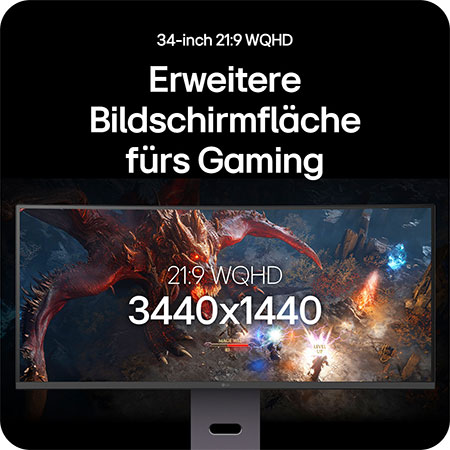 21:9 UltraWide WQHD Auflösung 3440x1440 erweitert das Sichtfeld beim Gaming auf dem LG UltraGear Gaming Monitor 34-inch