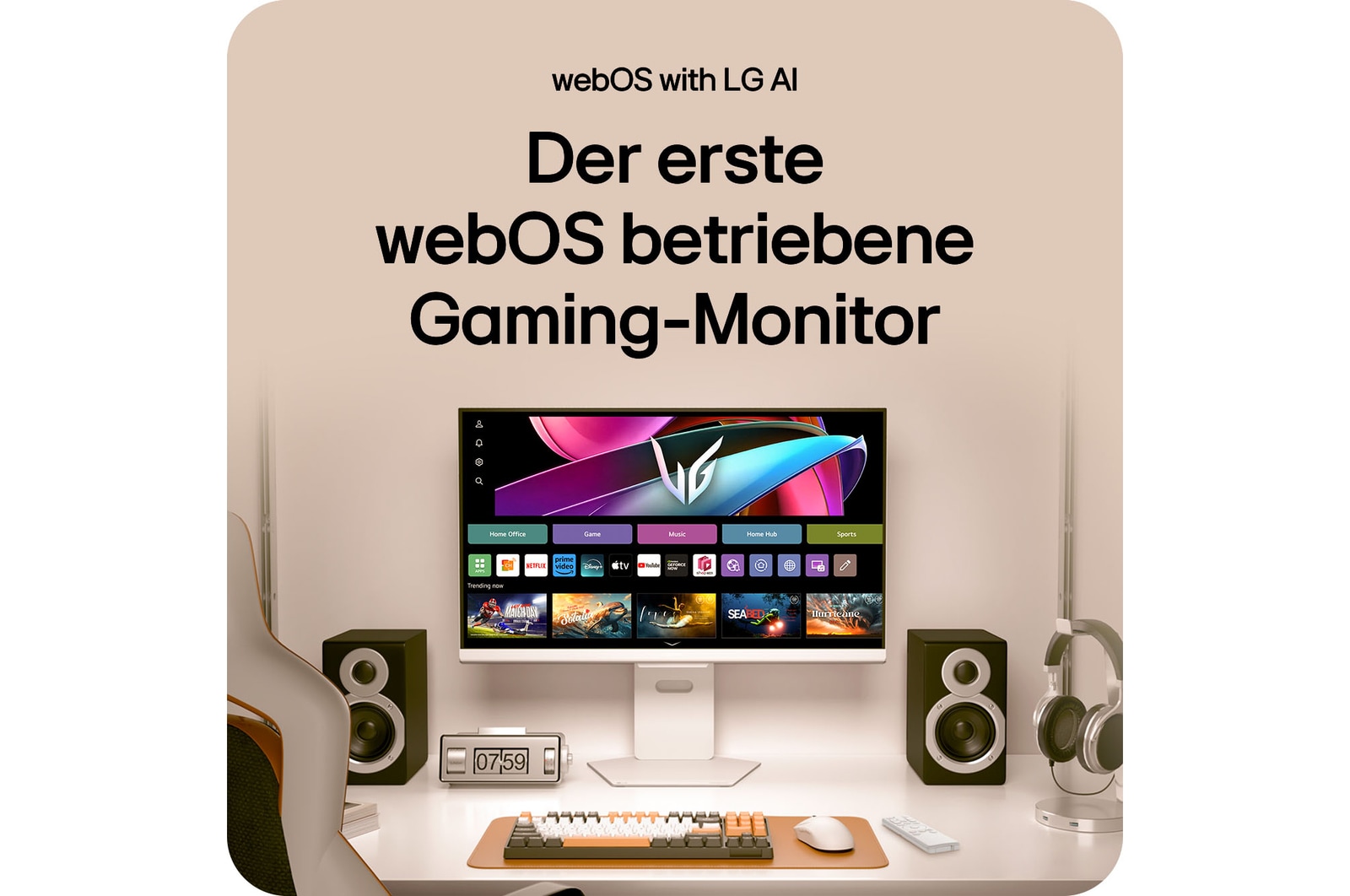 Erster Gaming-Monitor mit webOS und LG AI, smarte Funktionen und nahtlose Streaming-Integration.