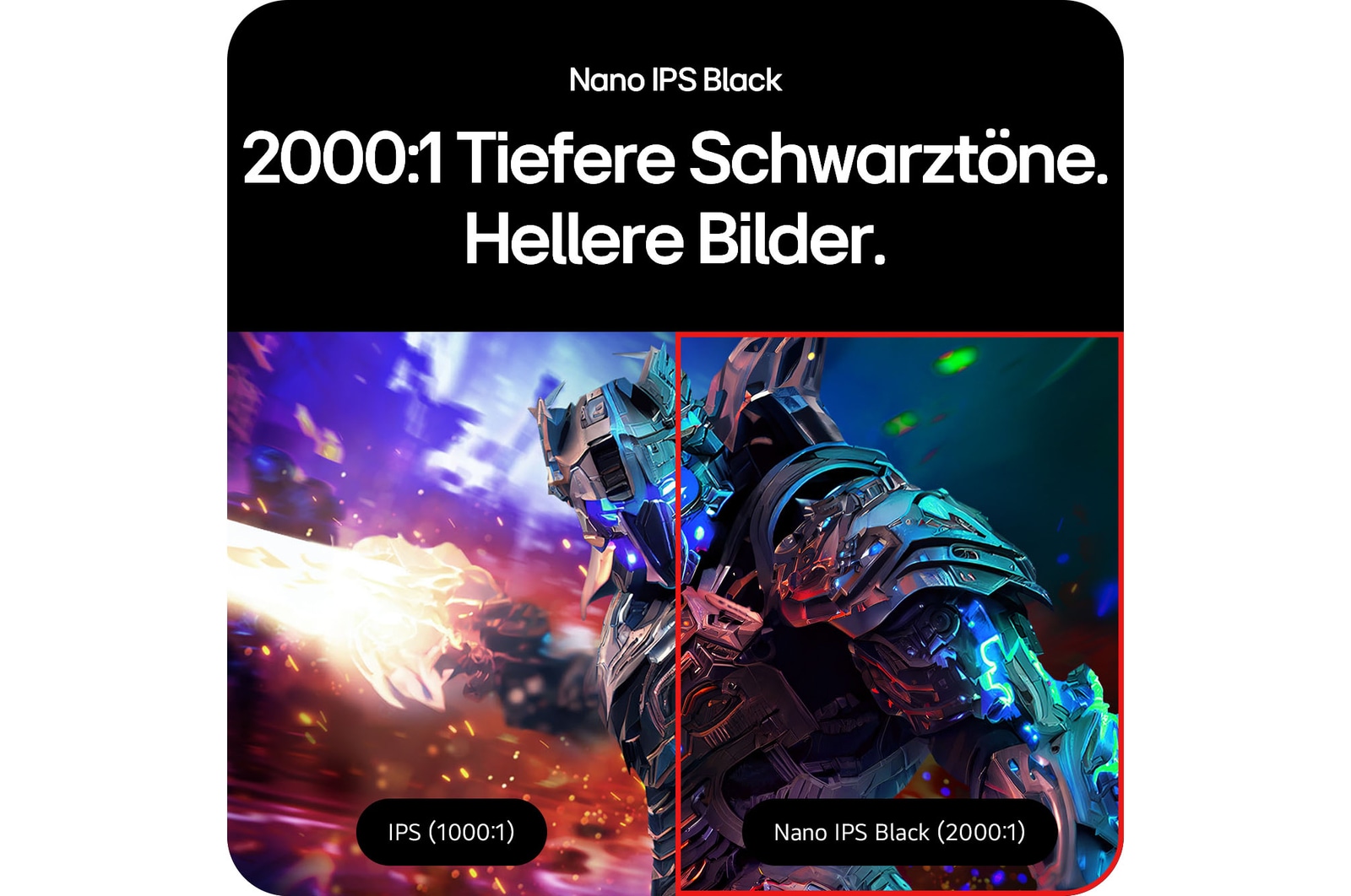 27-Zoll Gaming Monitor mit Nano IPS Black für tiefere Kontraste mit 2000:1 und hellere Bilder für immersives Spielen.