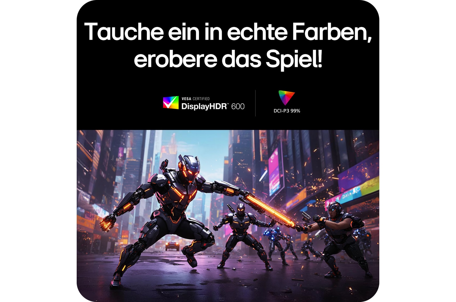 27-Zoll Display mit VESA DisplayHDR 600 und 99% DCI-P3, liefert lebendige Farben und hohe Helligkeit für Gaming-Welten.