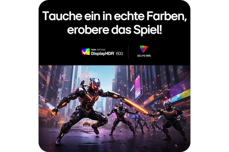 27-Zoll Display mit VESA DisplayHDR 600 und 99% DCI-P3, liefert lebendige Farben und hohe Helligkeit für Gaming-Welten.